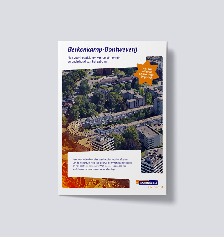 Brochure over het plan voor het afsluiten van de binnentuin en onderhoud aan het gebouw van de Bergenkamp-Bontweverij