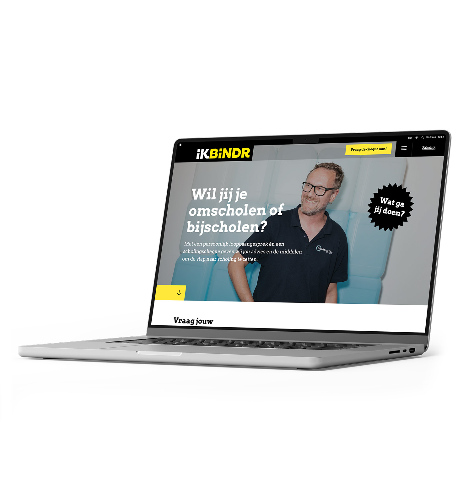 Mensen in de regen met paraplu en de voorkant van de IKBINDR bus