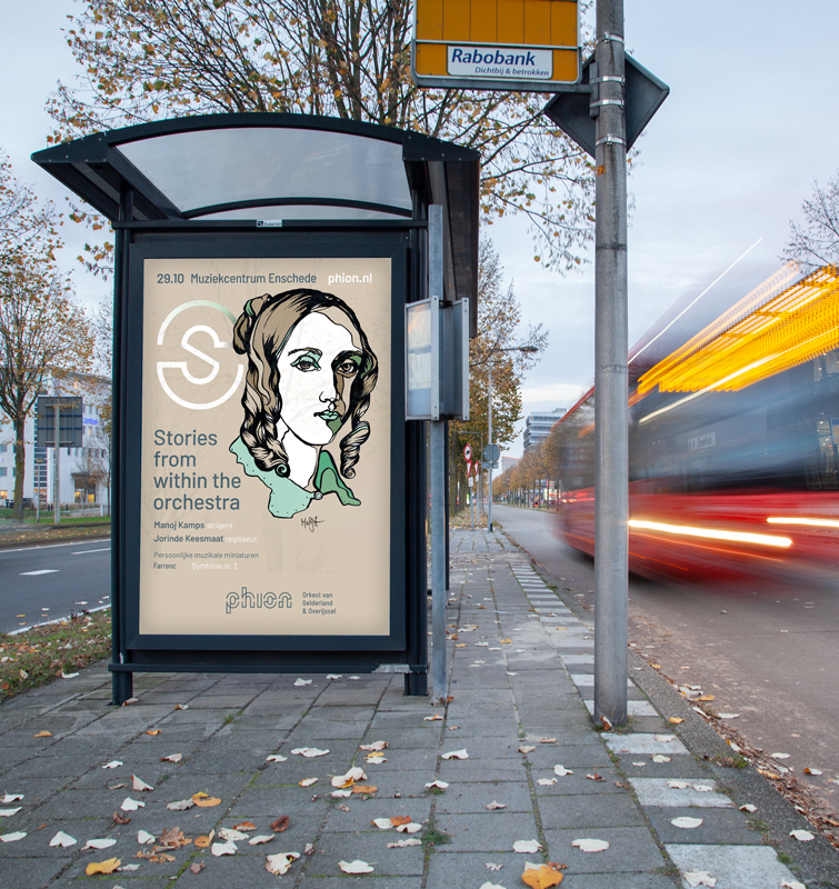 Bushokje met reclamebord voor een evenement van Phion