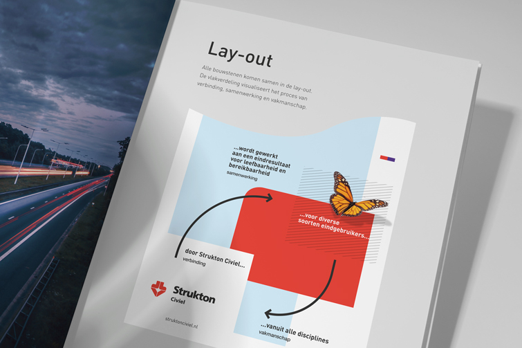 Opengevouwen magazine met daarop de lay-out van Strukton
