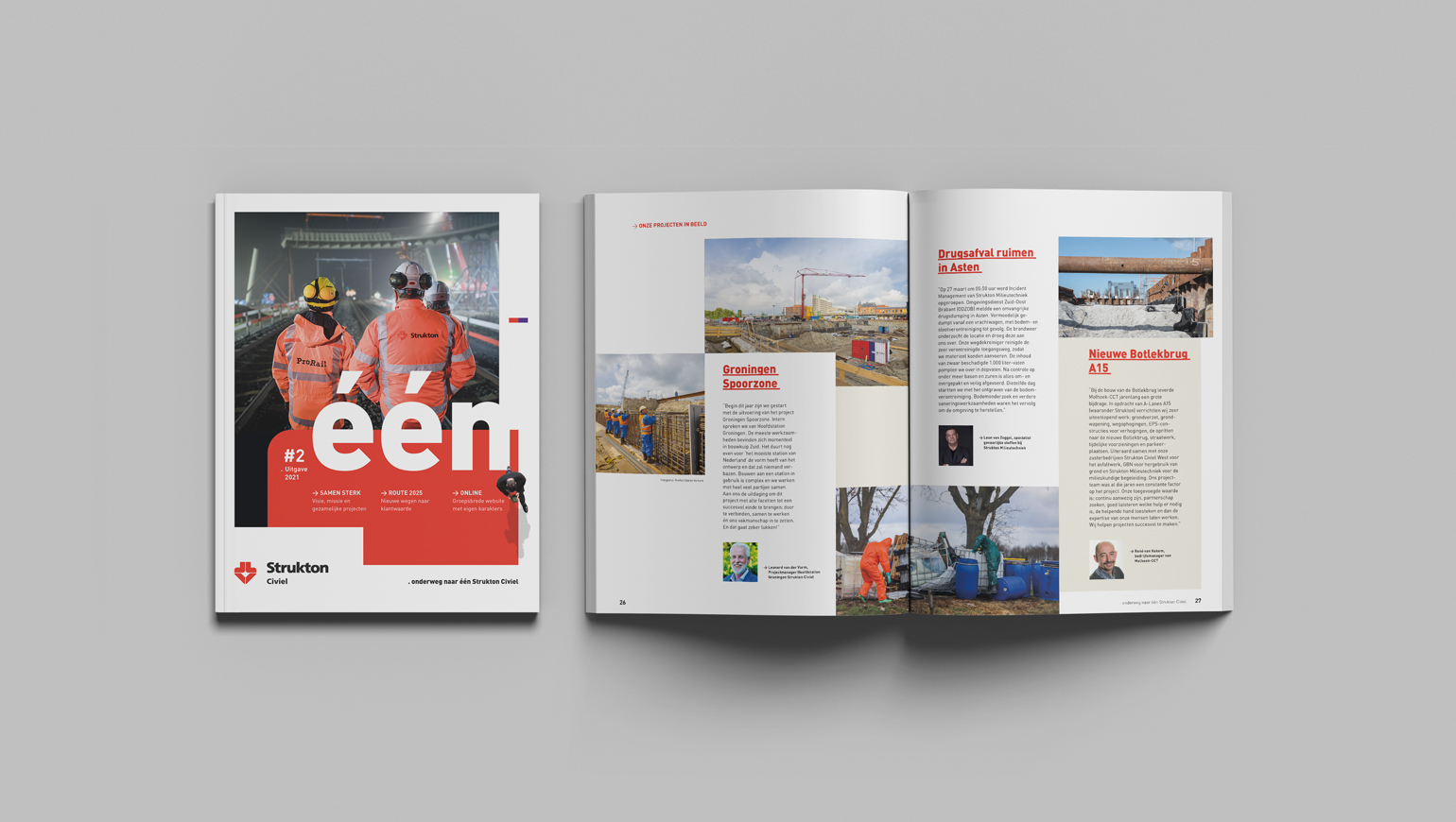 Een dicht en een open geslagen huisstijlhandboek van Strukton