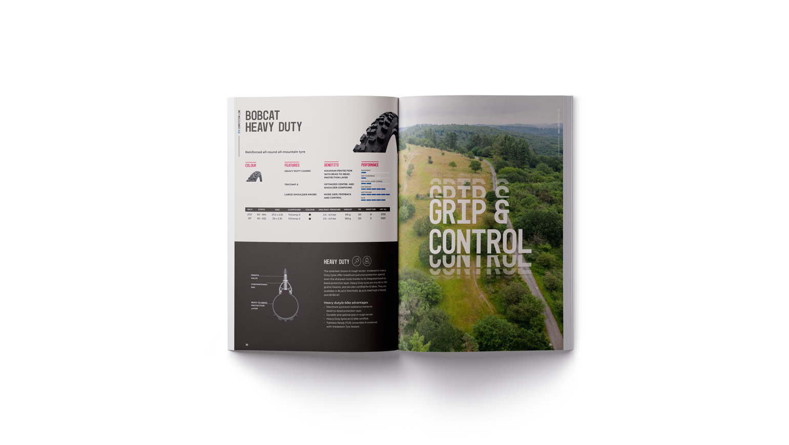 Opengeslagen catalogus met de uitleg van een band en een afbeelding van een landschap met bomen